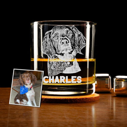 Custom Dog Portrait Whiskey Glass Gift - Engrave Your Pet Photo on Glasses, Gift for Pet Lovers - OOOMG