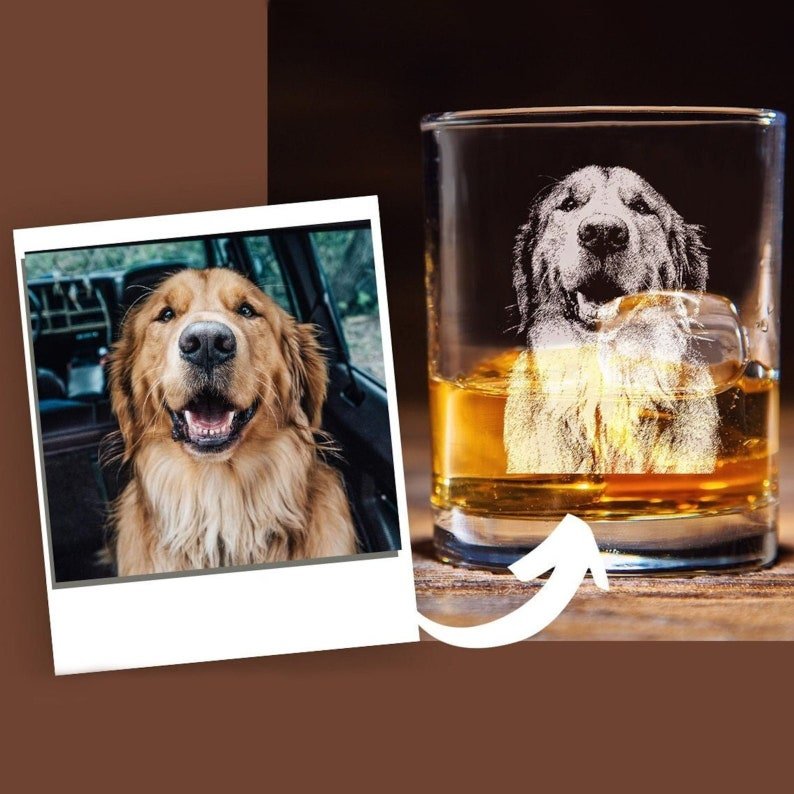 Custom Dog Portrait Whiskey Glass Gift - Engrave Your Pet Photo on Glasses, Gift for Pet Lovers - OOOMG