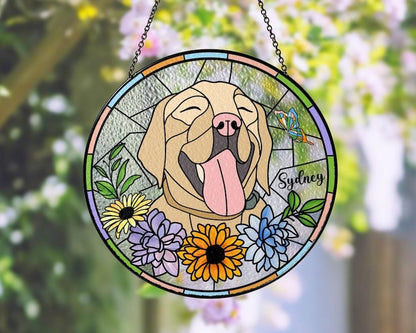 Custom Pet Portrait Glass Suncatcher, Dog Cat Glass Art, Pet Window Hangings, Pet Portrait From Photo, Pet Memorial Gift, Pet Lover Gift - OOOMG