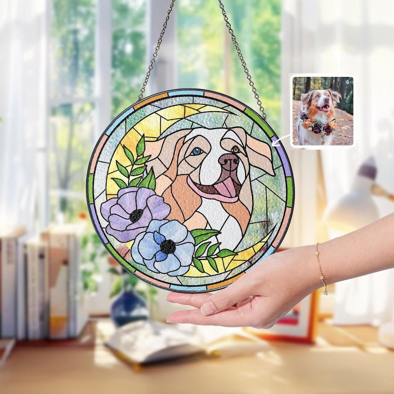 Custom Pet Portrait Glass Suncatcher, Dog Cat Glass Art, Pet Window Hangings, Pet Portrait From Photo, Pet Memorial Gift, Pet Lover Gift - OOOMG