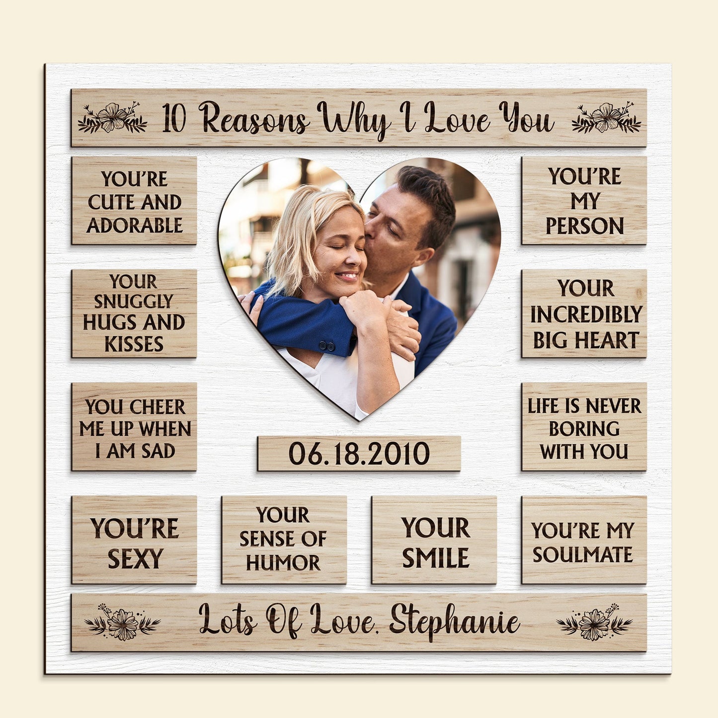 Custom Photo 10 Reasons Why I Love You - Personalized Wooden Photo Plaque - OOOMG