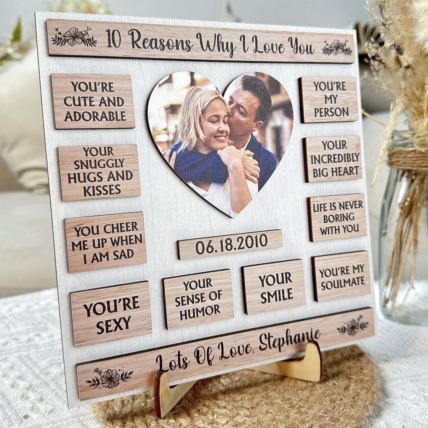 Custom Photo 10 Reasons Why I Love You - Personalized Wooden Photo Plaque - OOOMG