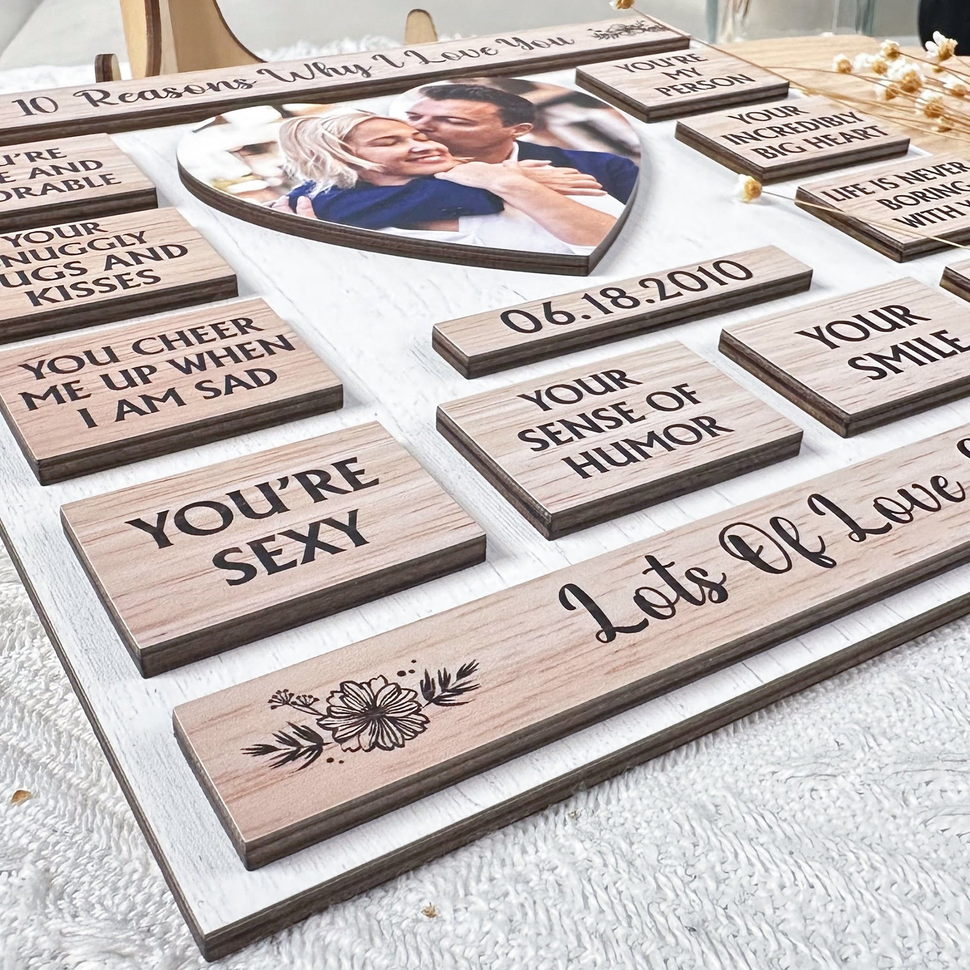 Custom Photo 10 Reasons Why I Love You - Personalized Wooden Photo Plaque - OOOMG