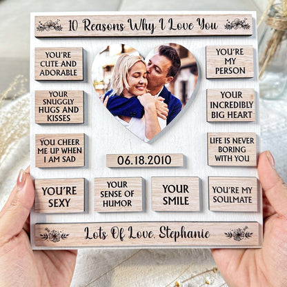 Custom Photo 10 Reasons Why I Love You - Personalized Wooden Photo Plaque - OOOMG