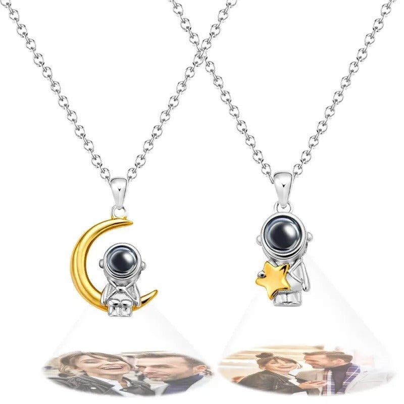 Custom Projection Necklace Astronaut Space Moon Star Couple Gifts - OOOMG