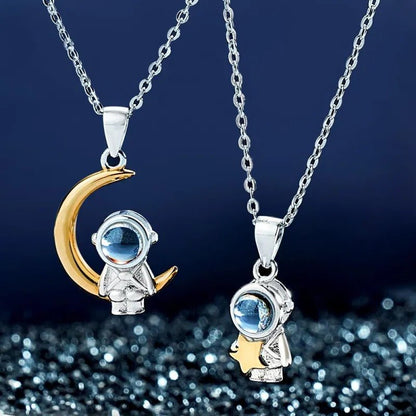 Custom Projection Necklace Astronaut Space Moon Star Couple Gifts - OOOMG