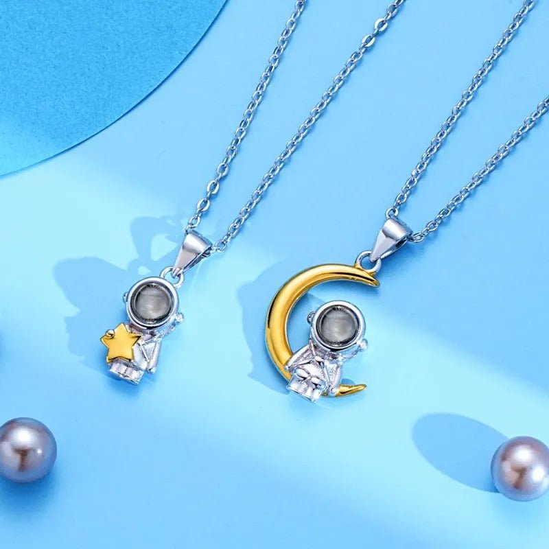 Custom Projection Necklace Astronaut Space Moon Star Couple Gifts - OOOMG