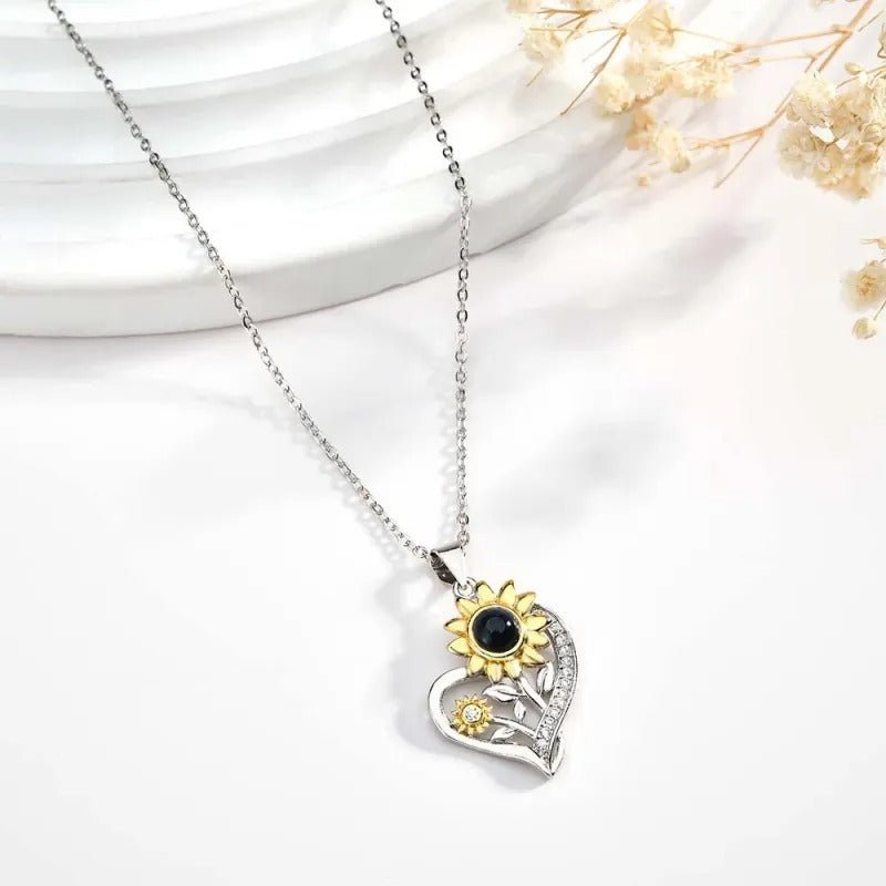 Custom Projection Necklace You are My Sunshine Sunflower Couple Gift - OOOMG