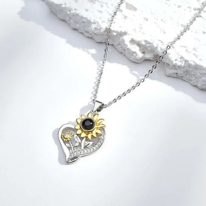 Custom Projection Necklace You are My Sunshine Sunflower Couple Gift - OOOMG