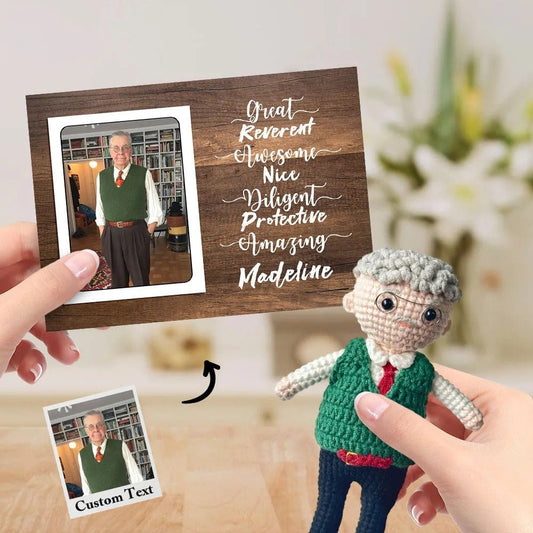 Gifts for Grandpa Custom Crochet Doll from Photo Handmade Look alike Dolls with Personalized Name Card - OOOMG