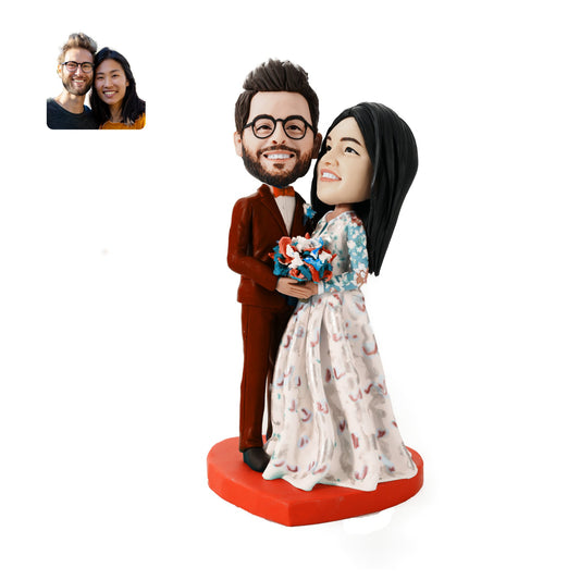 [HANDCRAFTED POPS] Customizable couple Bobblehead handmade with your photo for couple's anniversary gift or cake topper - OOOMG