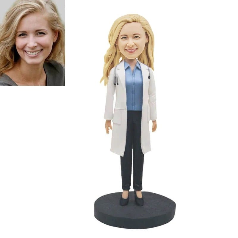 【HANDCRAFTED POPS] Female Doctor In Lab Coat With Stethoscope Custom Bobblehead - OOOMG