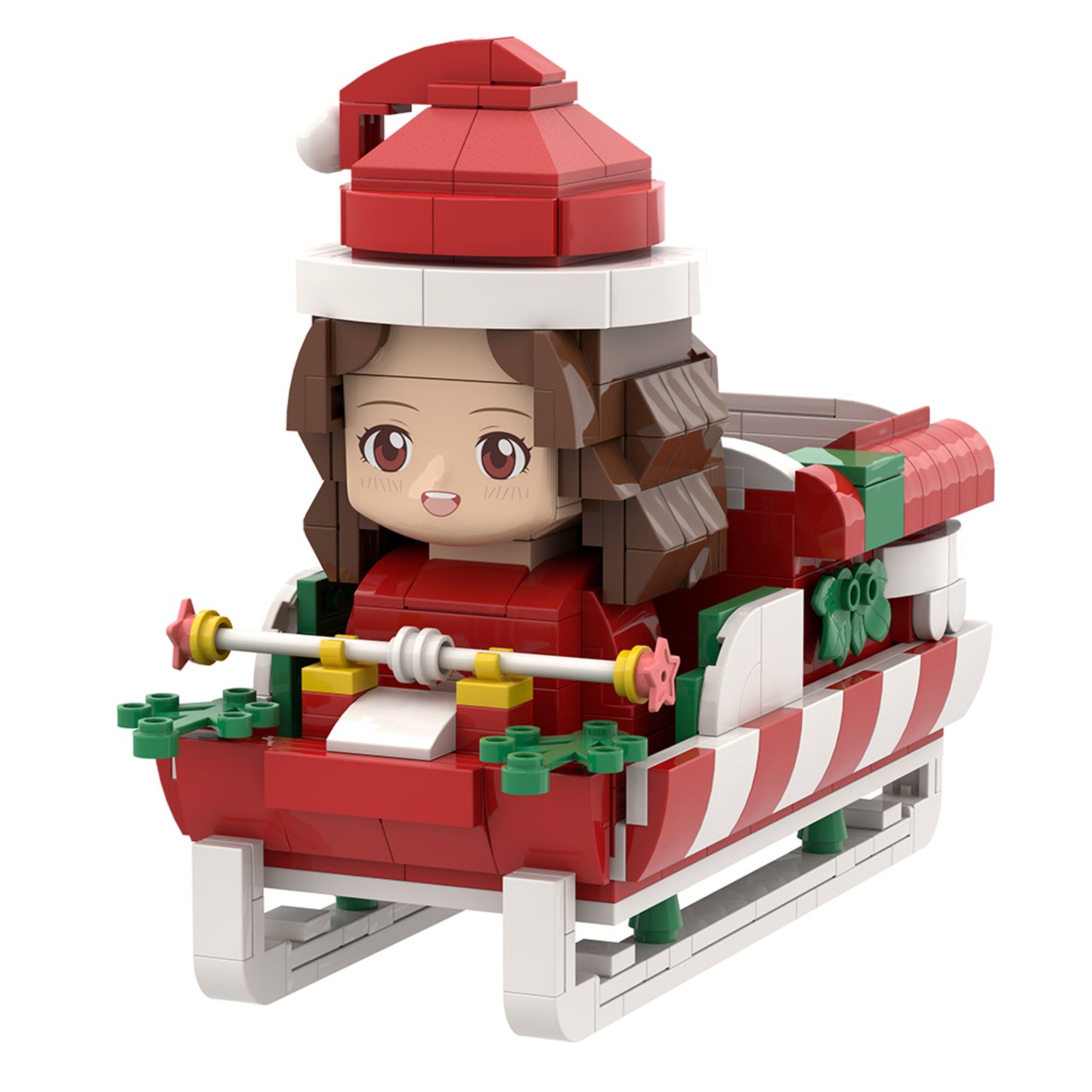 Head Custom Christmas Brick Figures Pen Holder with Santa's Sleigh Theme for Personalized Fun - OOOMG