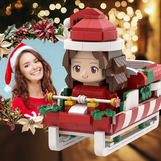 Head Custom Christmas Brick Figures Pen Holder with Santa's Sleigh Theme for Personalized Fun - OOOMG