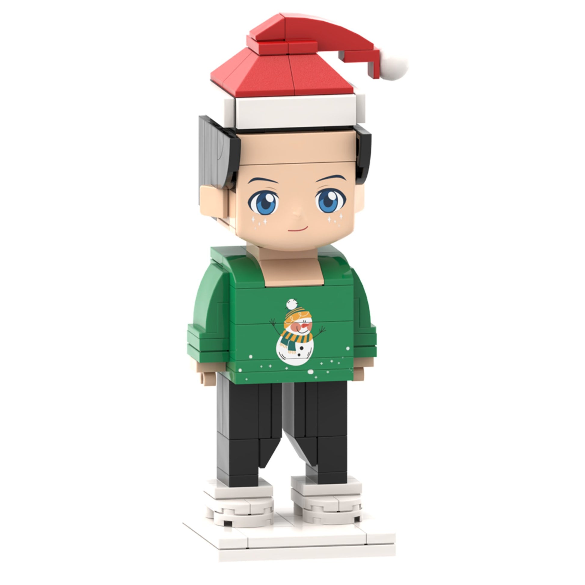 Head Customizable Christmas Themed Miniature Brick Figures for Kids: Adorable Boy in Festive Outfit - OOOMG