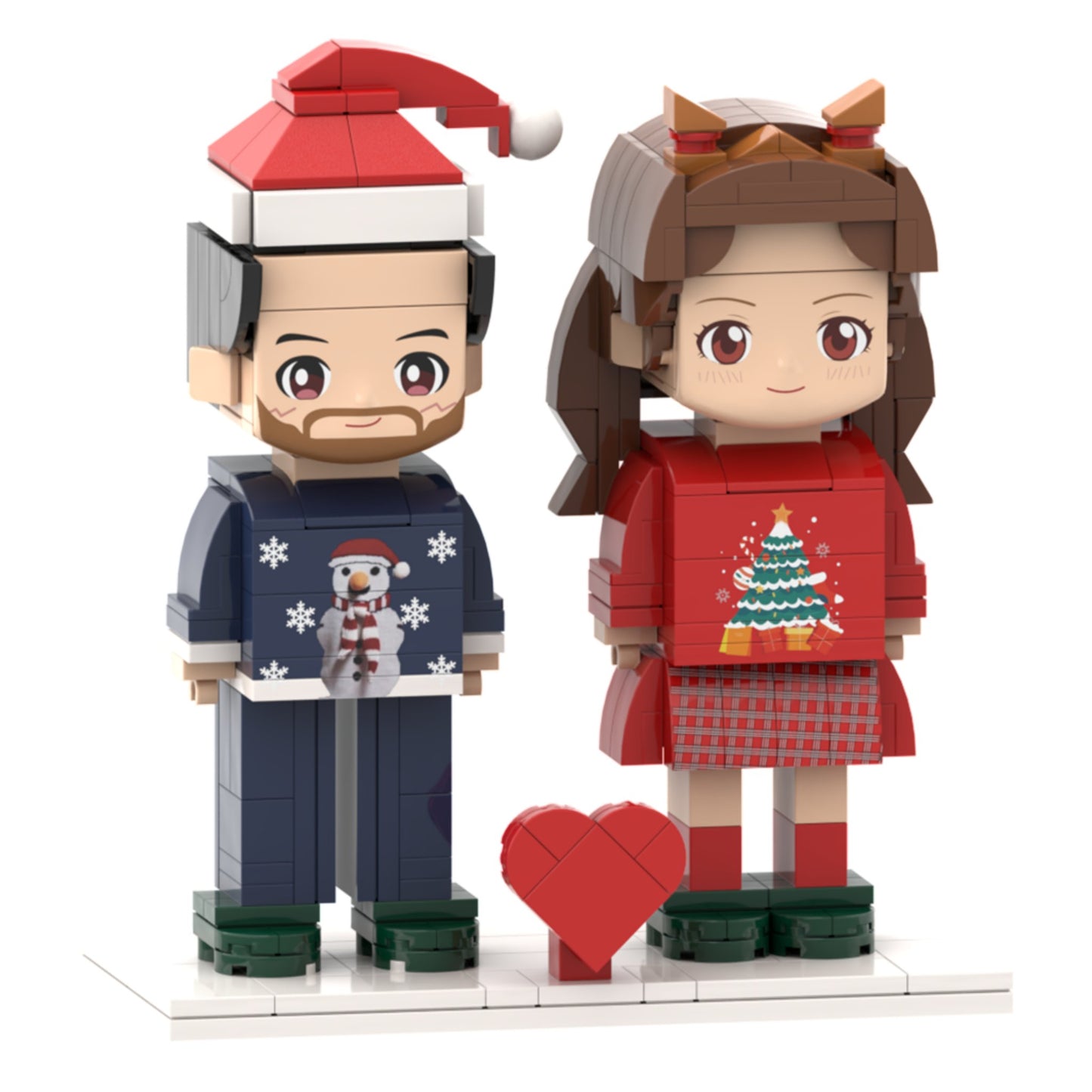 Head Personalized Christmas Dress Couple Brick Figures Custom Head 2 People Cute Brick Figures Small Particle Block Toy - OOOMG