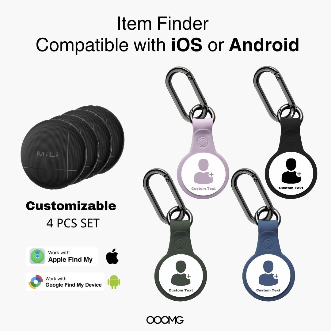 Item Finder with Personalized Holder – Compatible with Apple iPhone Find My & Google Find My Device For Android Phones - OOOMG