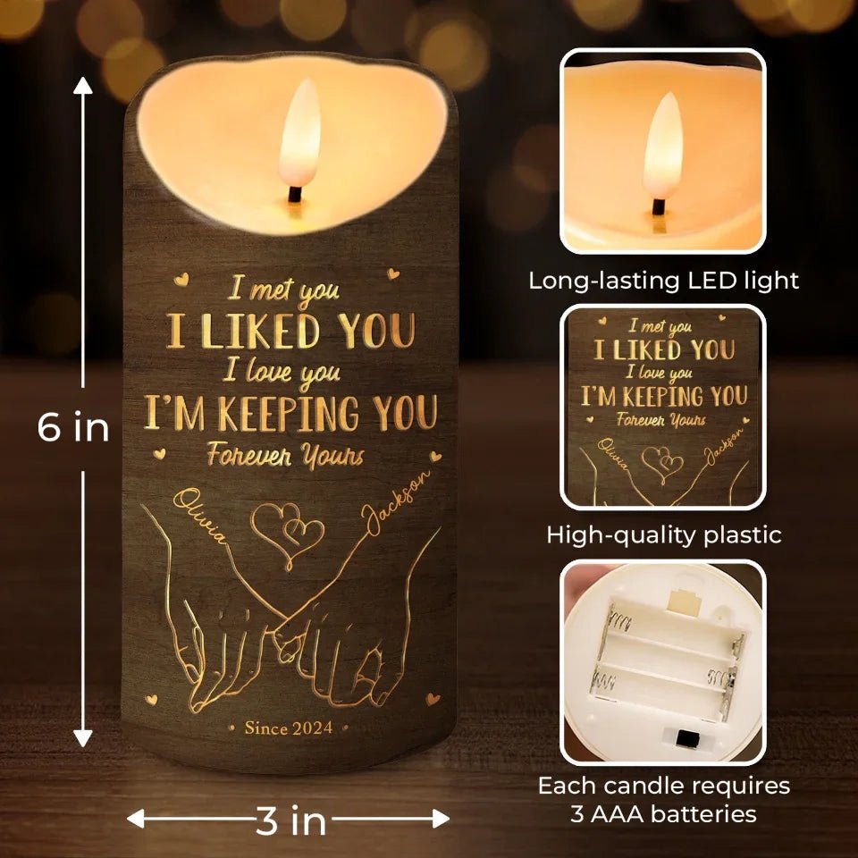 Love Is A Flame That Never Goes Out - Couple Personalized Custom LED Candle - Christmas Gift For Husband Wife, Anniversary - OOOMG