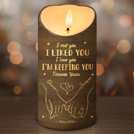 Love Is A Flame That Never Goes Out - Couple Personalized Custom LED Candle - Christmas Gift For Husband Wife, Anniversary - OOOMG