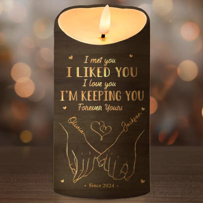 Love Is A Flame That Never Goes Out - Couple Personalized Custom LED Candle - Christmas Gift For Husband Wife, Anniversary - OOOMG