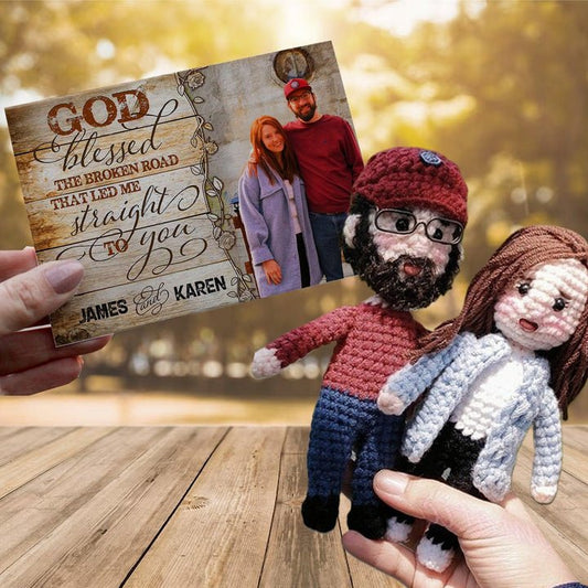 Personalized Crochet Doll with Photo Card "God Blessed The Broken Road" - OOOMG