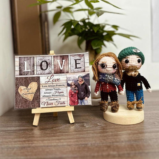 Personalized Crochet Doll with Photo Card "Love Never Fails 1 Corinthians 13" - OOOMG