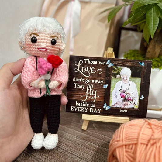 Personalized Crochet Doll with Photo Card "Those We Love Don't Go Away" - OOOMG