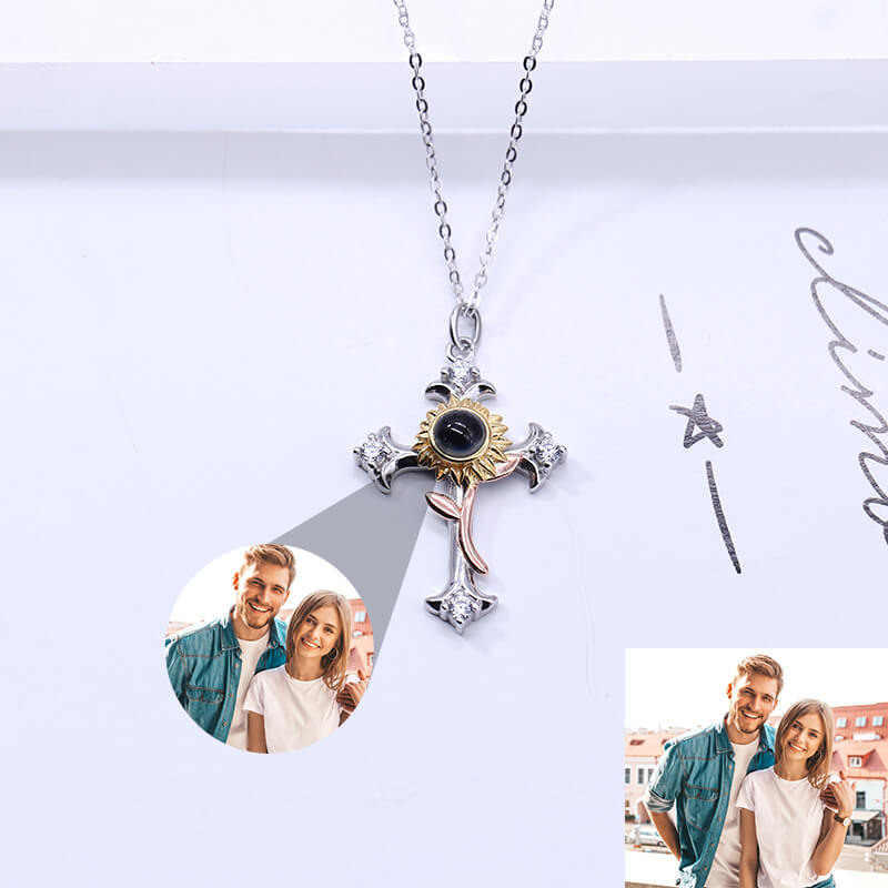 Personalized cross flower projection necklace - OOOMG