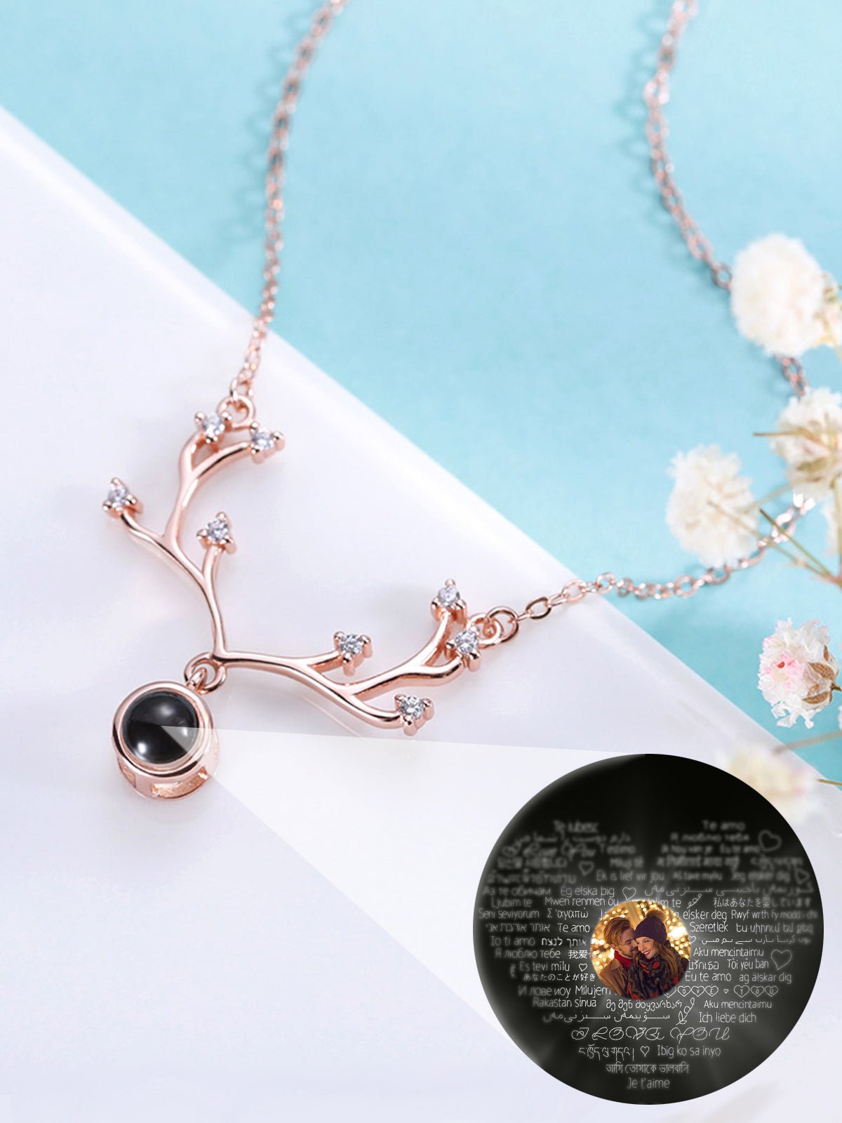 Personalized Photo Projection Antler Necklace - OOOMG