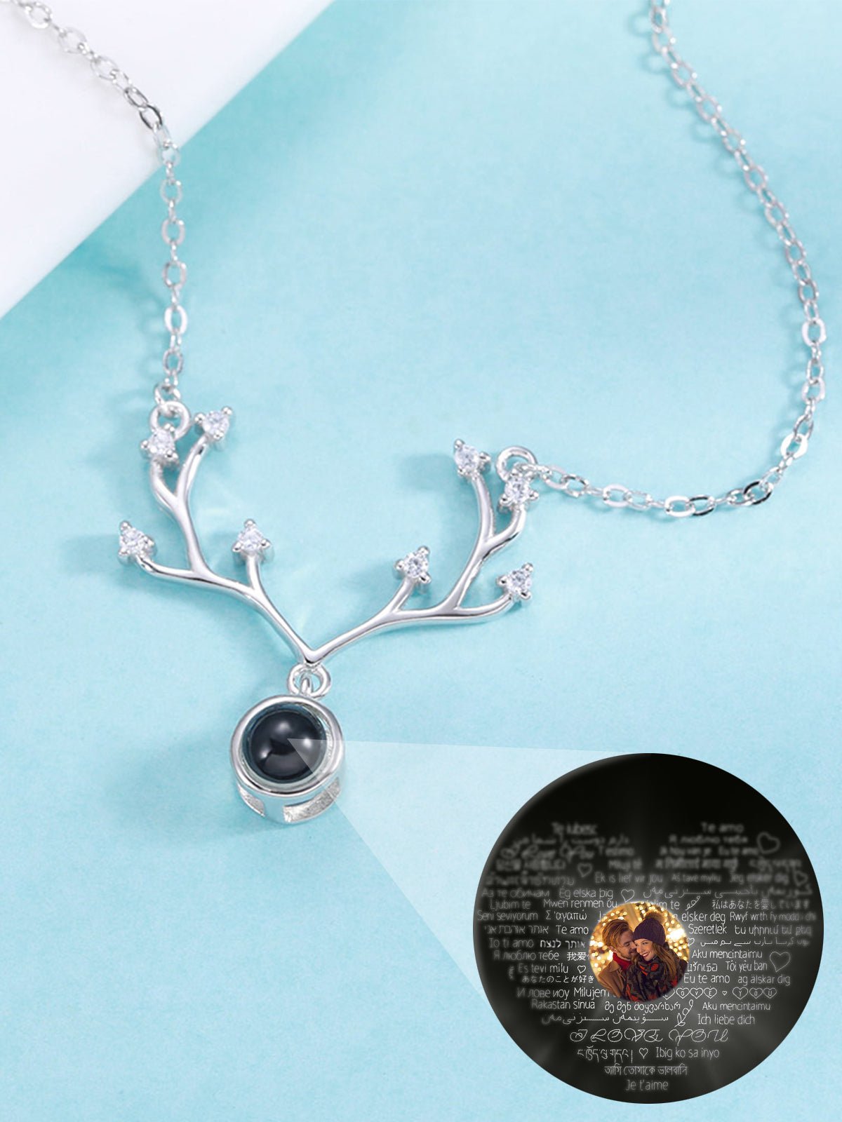 Personalized Photo Projection Antler Necklace - OOOMG