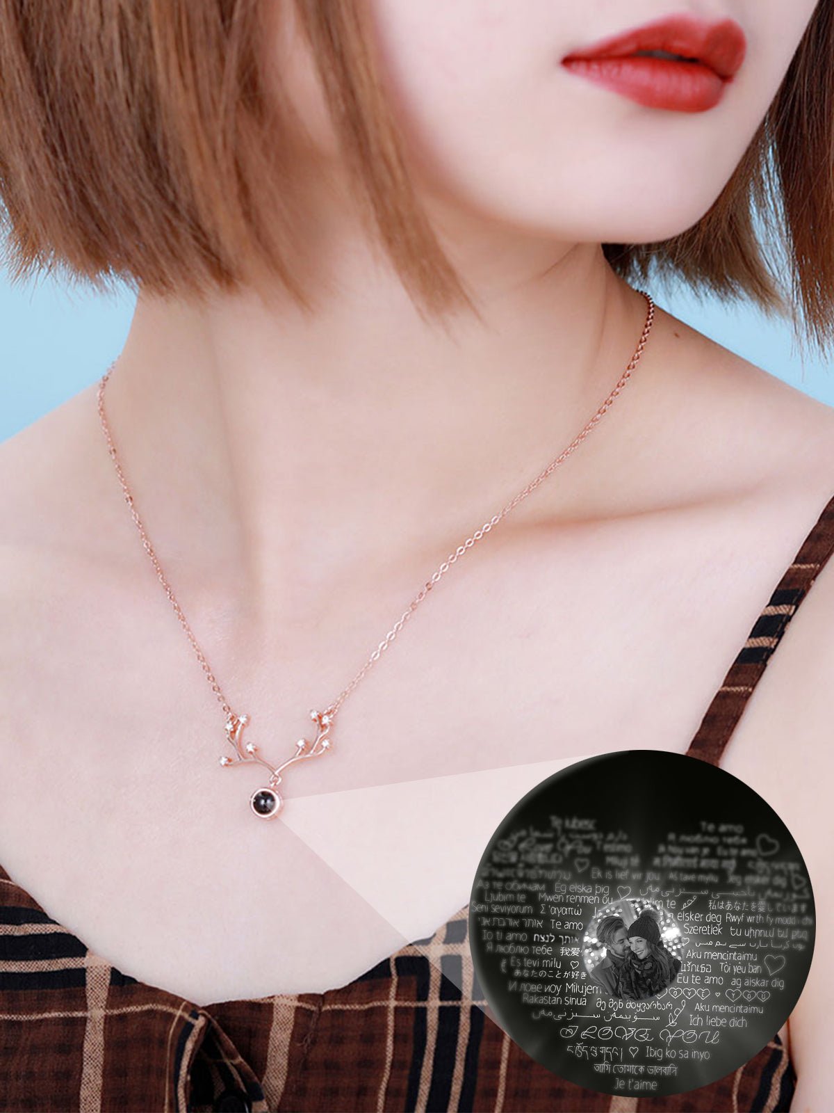 Personalized Photo Projection Antler Necklace - OOOMG