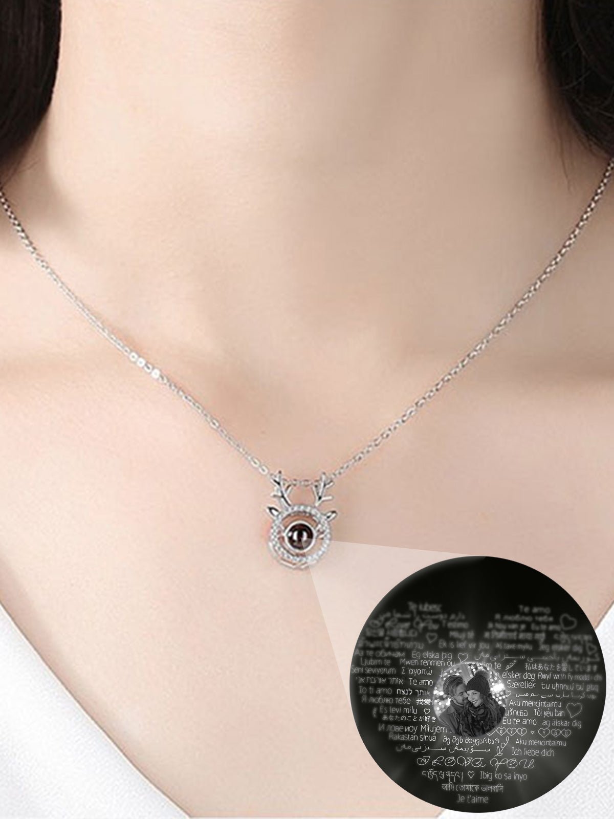 Personalized Photo Projection Deer Antlers Necklace - OOOMG