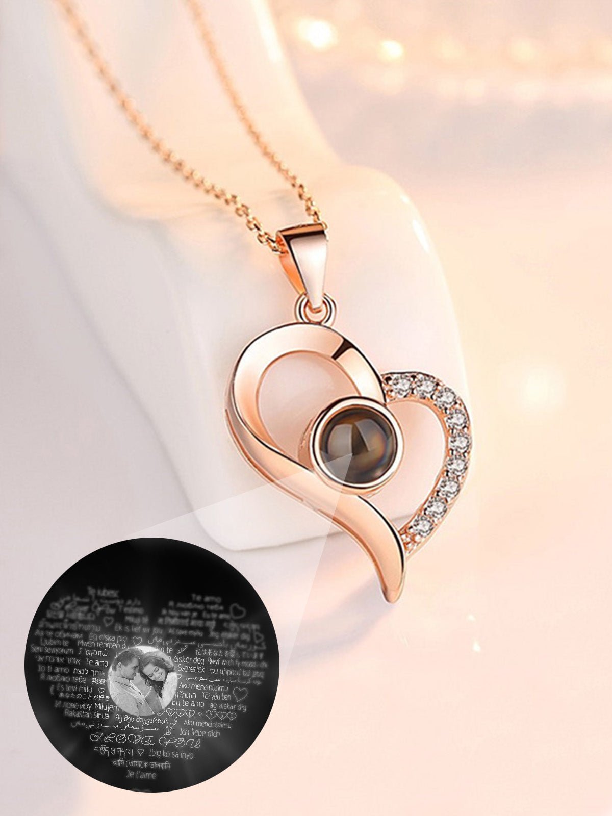 Personalized Photo Projection Heart Necklace - OOOMG