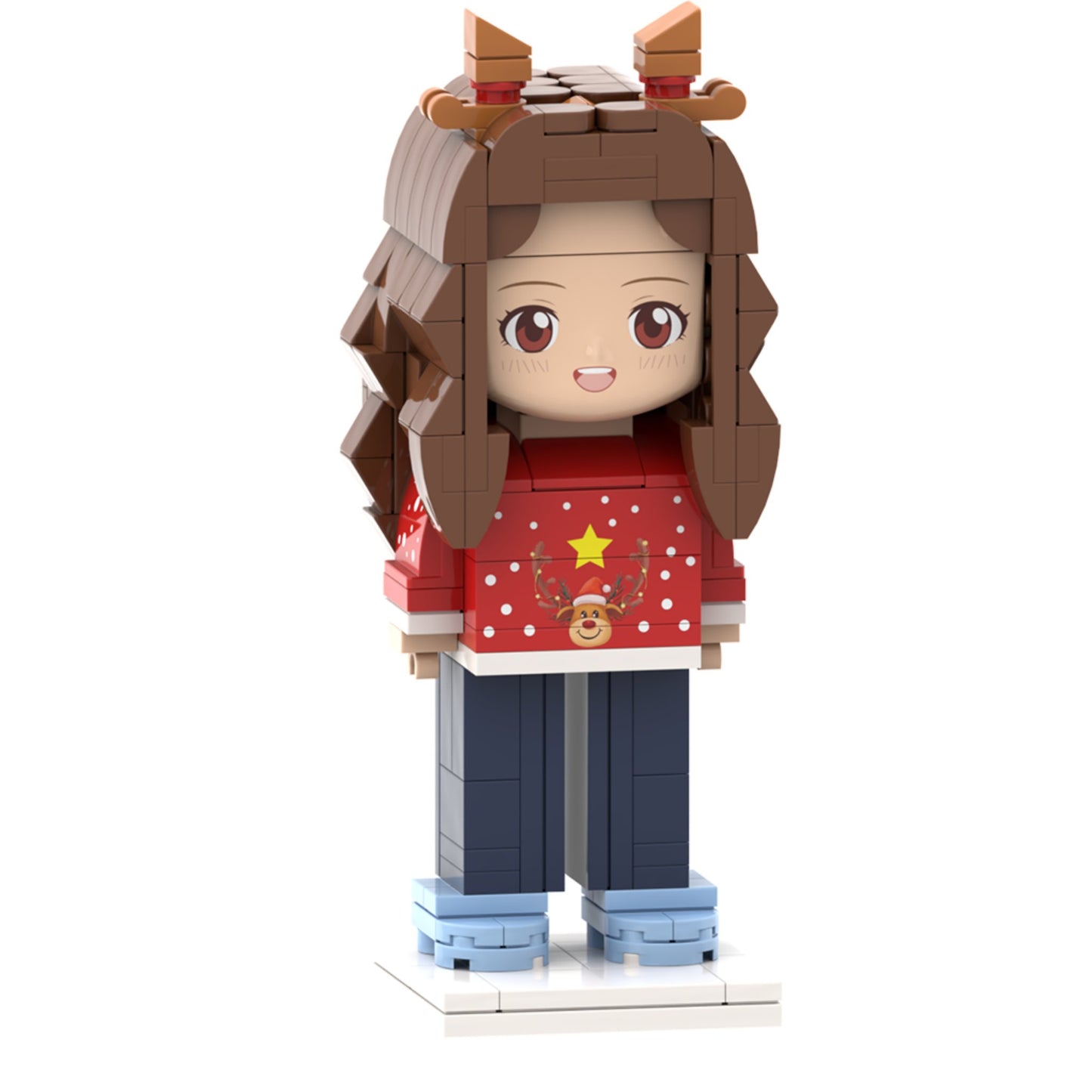 Personalized Small Particle Block Toy: Custom Head Christmas Elk Girl Brick Figures for Gifts - OOOMG