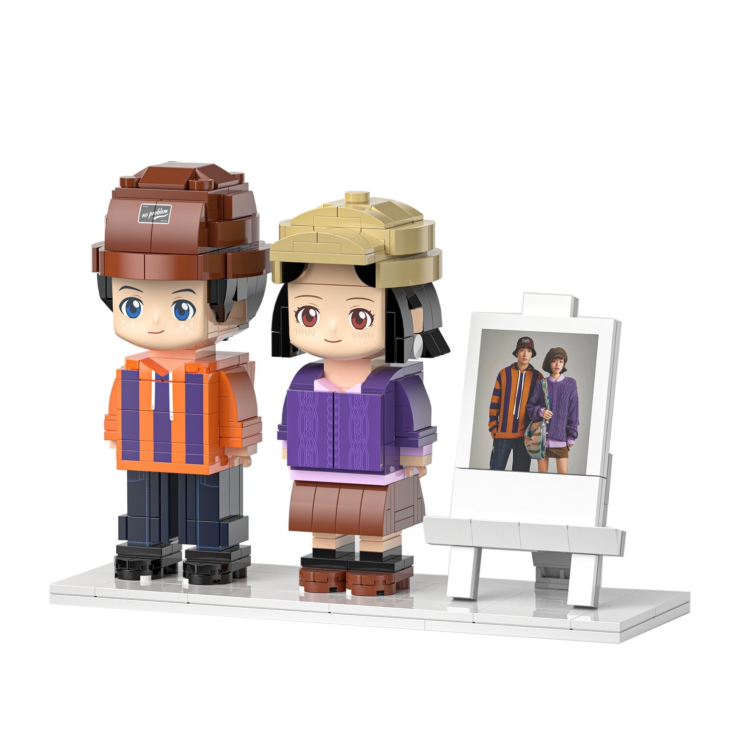 [ROUNDME] Full Body photo customizable 2 people Creative Brick Figures for Friend/Family/Couple, Build Your Own Unique Characters - OOOMG