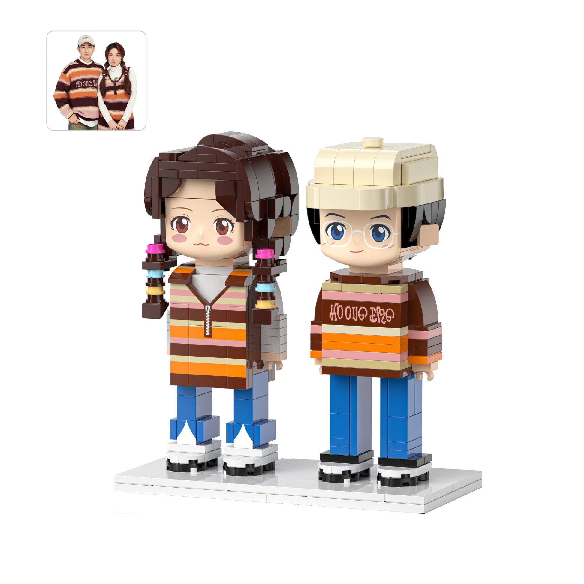 [ROUNDME] Full Body photo customizable 2 people Creative Brick Figures for Friend/Family/Couple, Build Your Own Unique Characters - OOOMG