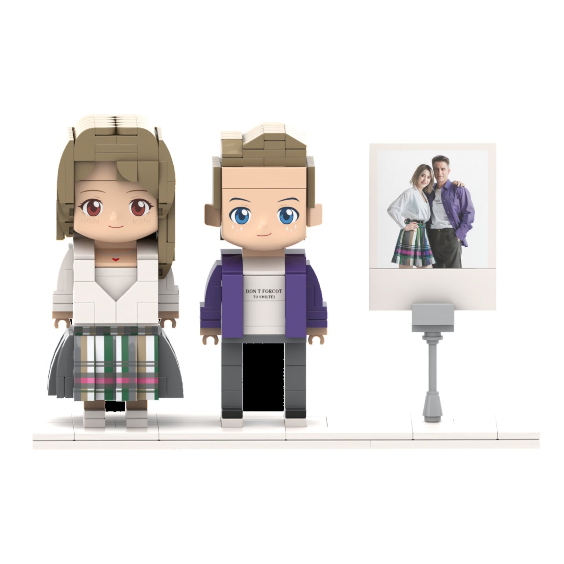 [ROUNDME] Full Body photo customizable Creative Gift Couple Brick Figures with photo frame for couple's anniversary, Create Your Own Unique Characters - OOOMG