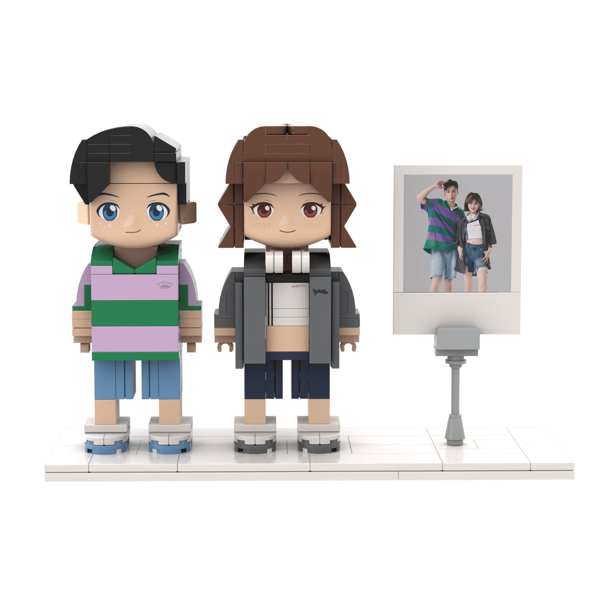 [ROUNDME] Full Body photo customizable Creative Gift Couple Brick Figures with photo frame for couple's anniversary, Create Your Own Unique Characters - OOOMG