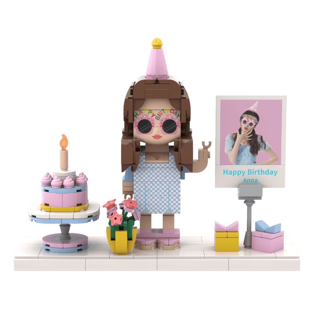 [ROUNDME] Photo Frame & Cake customizable Single Brick Figures with photo for girlfriends/ love ones - OOOMG