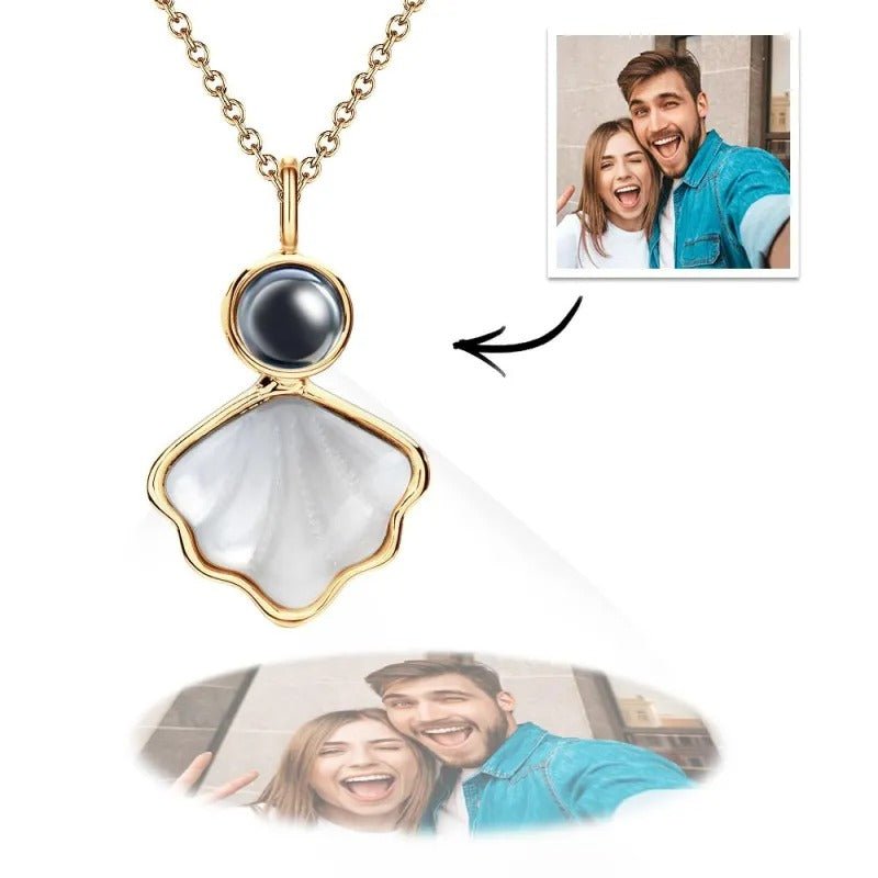 Gold-Seashell Projection Necklace Personalized Picture Inside Pendant Minimalist Pet Memorial Jewelry Trendy Best Friend Gift - OOOMG