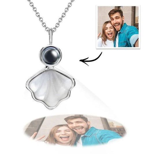 Silver-Seashell Projection Necklace Personalized Picture Inside Pendant Minimalist Pet Memorial Jewelry Trendy Best Friend Gift - OOOMG